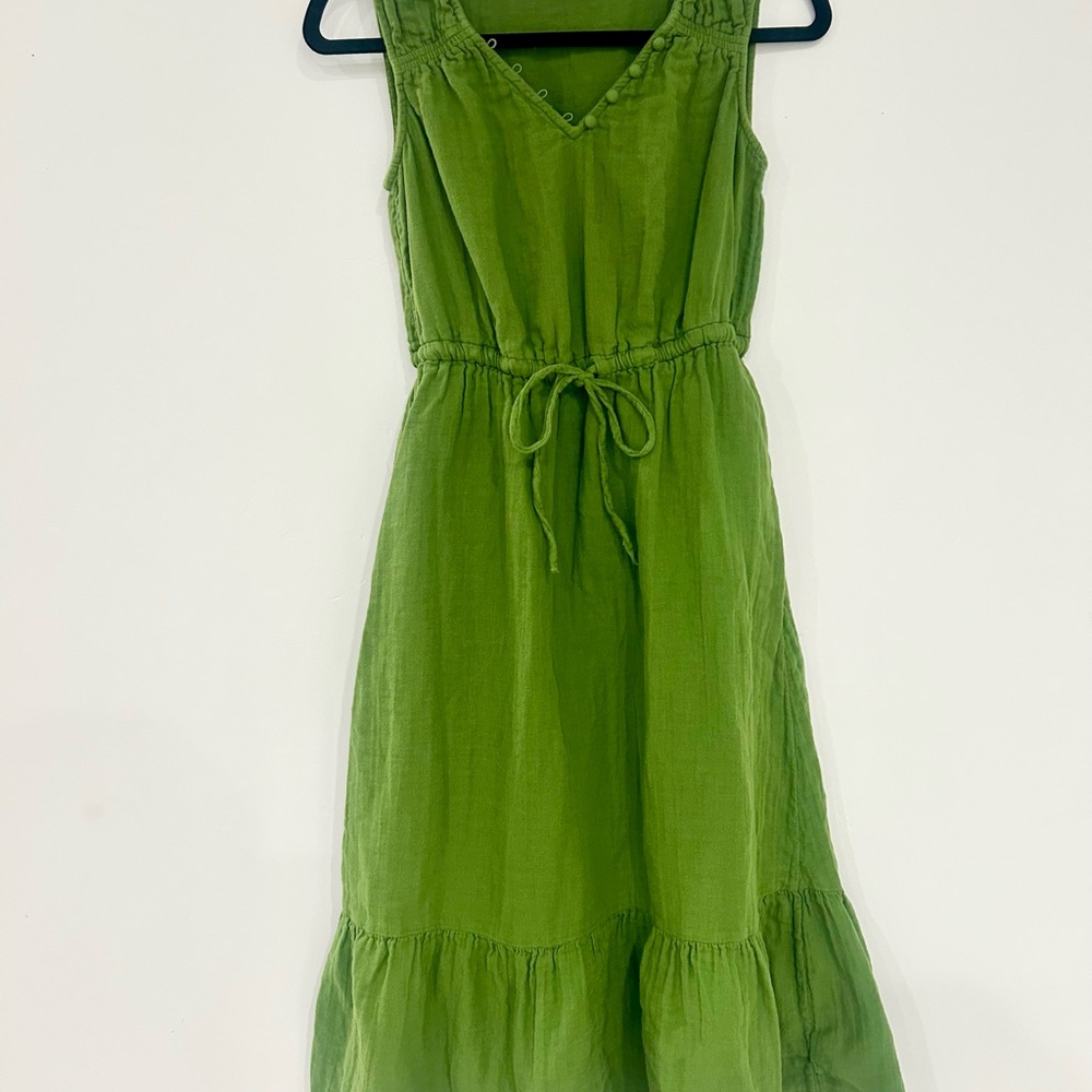 Green Sleeveless Midi Dress with Buttons and Bow Belt Details Size XS